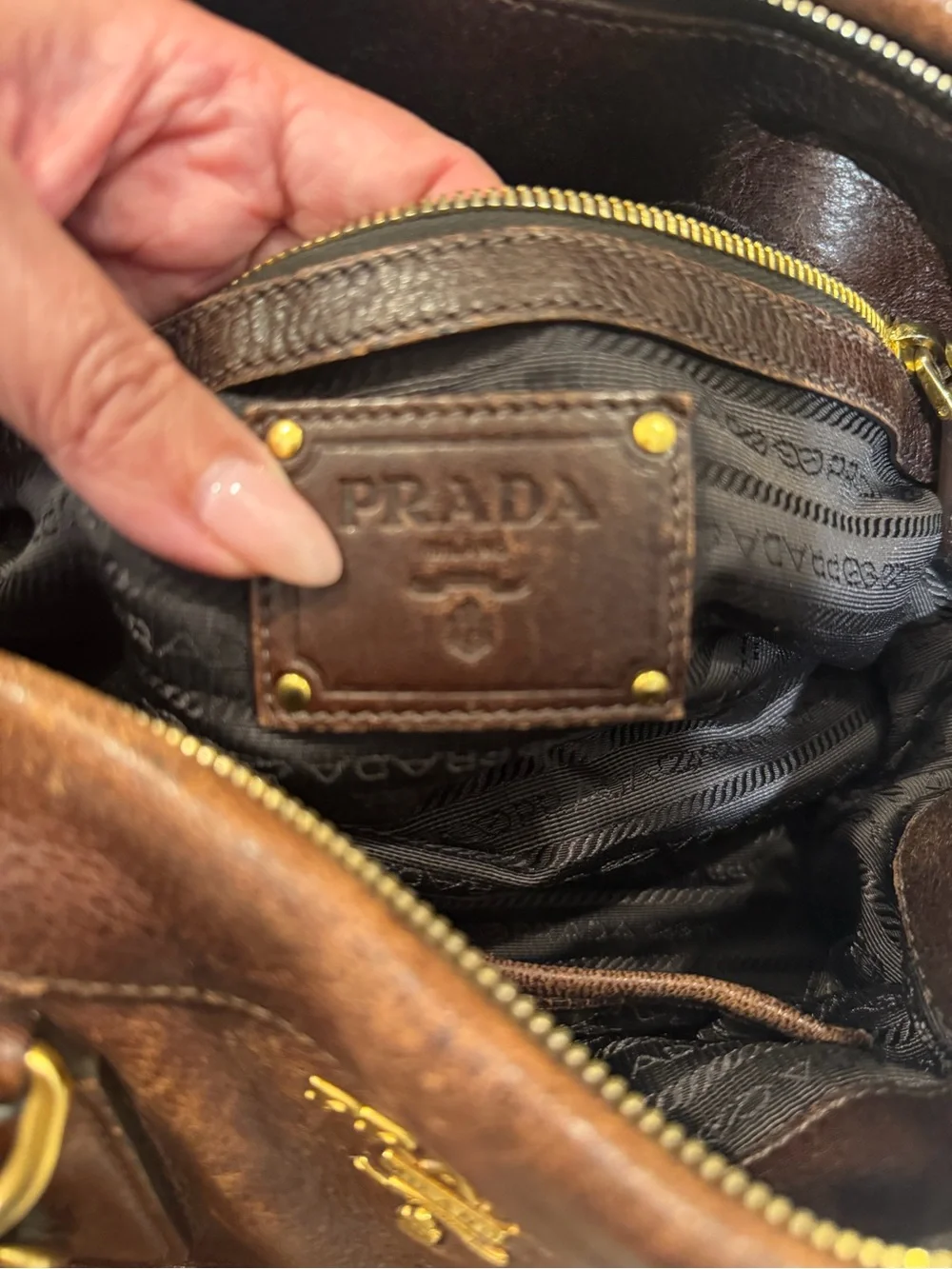 Prada Cognac Leather Satchel with Gold Hardware